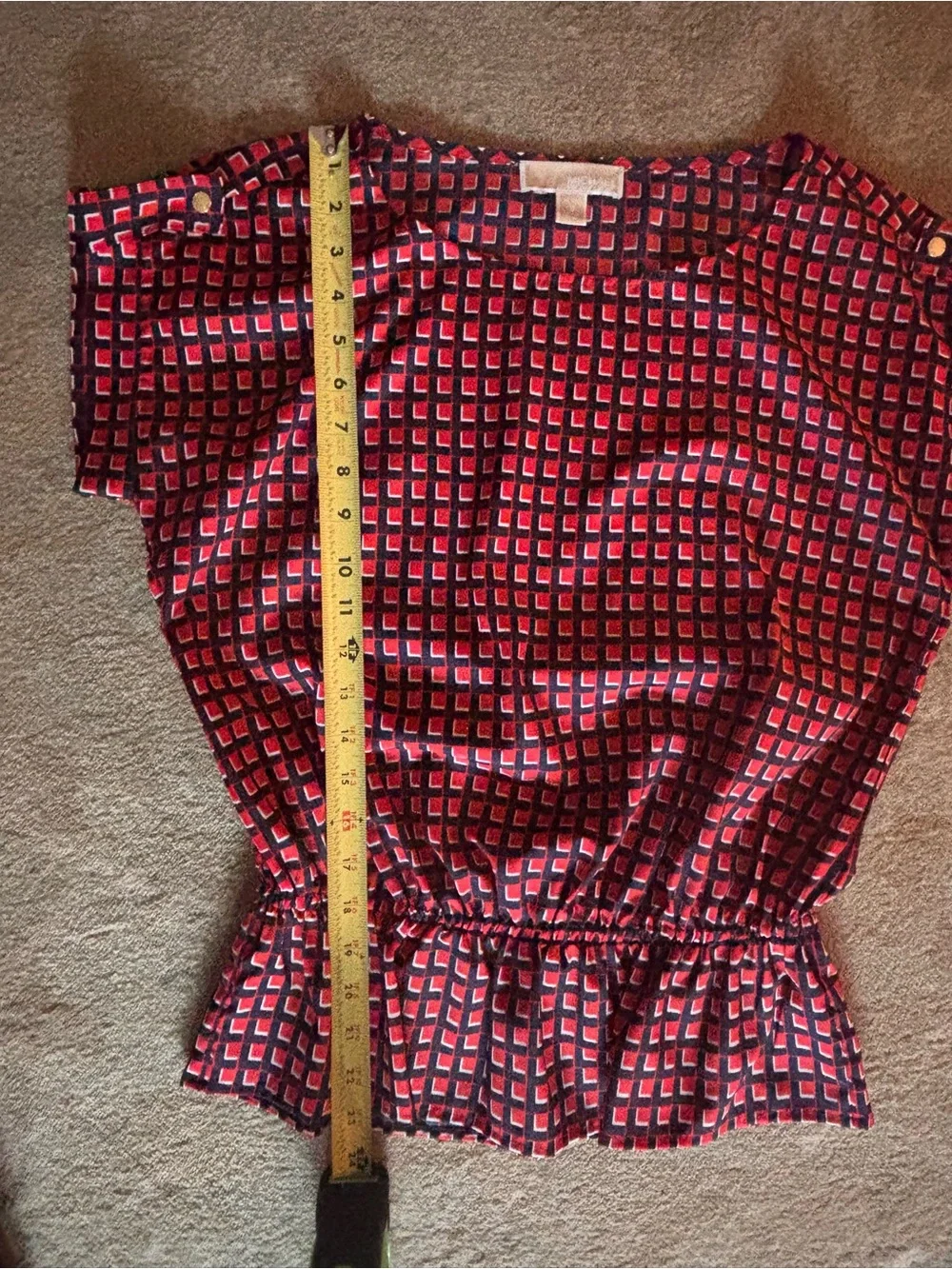 MICHAEL Michael Kors Geometric Peplum Blouse Red Black Small